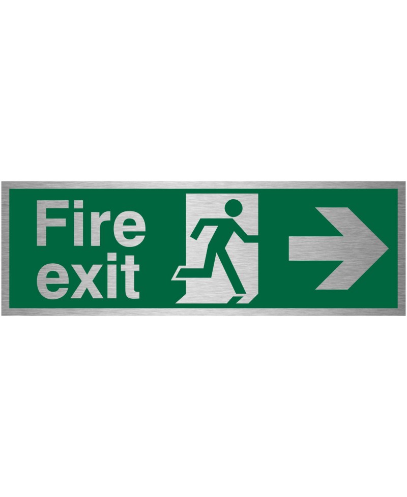 Fire Exit Right Brushed Aluminium Sign