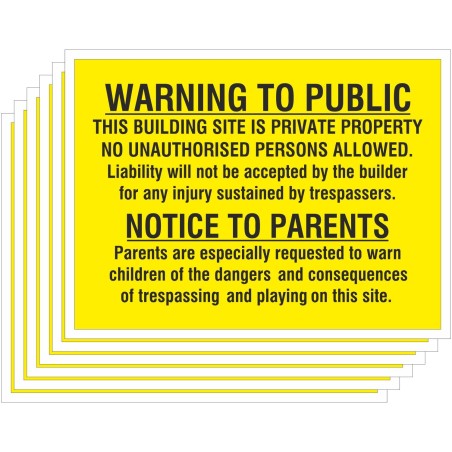 Pack of 6 Warning To Public Building Site Signs