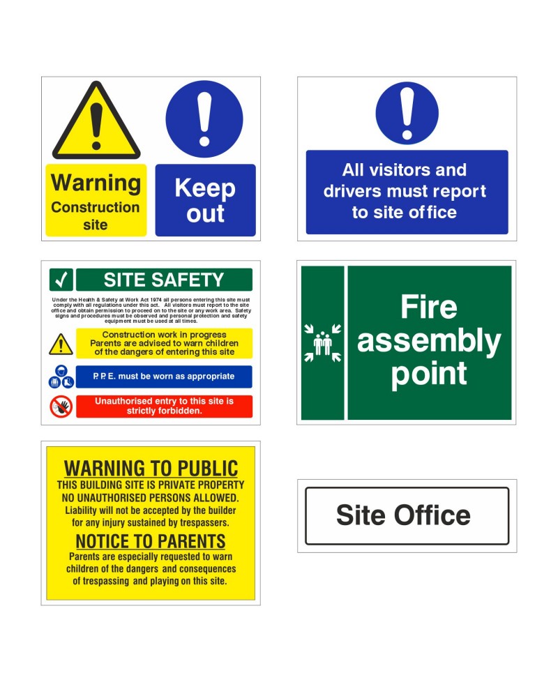 Pack of 6 Construction Site Safety Signs