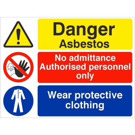 Danger Asbestos No Admittance Protective Clothing Sign