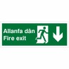 Fire Exit Arrow Down Sign in Welsh / English