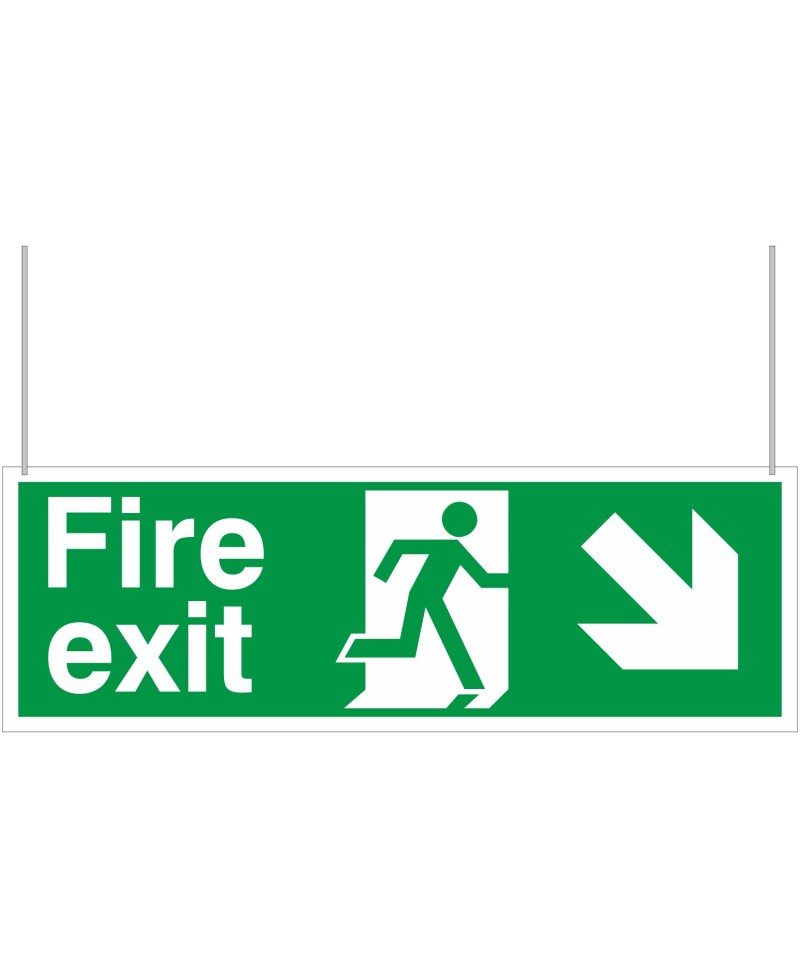 Fire Exit Down Arrow Down Left/Right Double Sided Hanging Sign