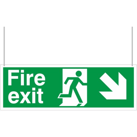 Fire Exit Down Arrow Down Left/Right Double Sided Hanging Sign