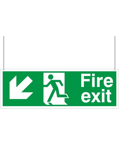 Fire Exit Down Arrow Down Left/Right Double Sided Hanging Sign