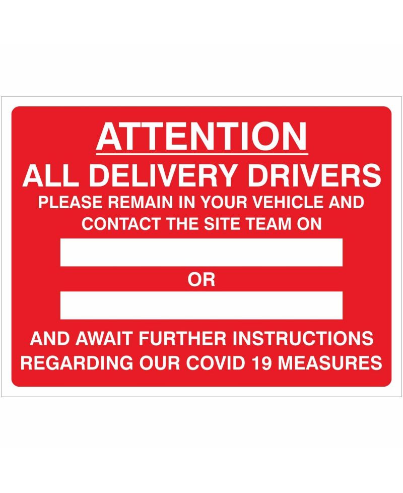 Delivery Drivers Covid 19 Instruction Sign (Writable)