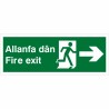 Fire Exit Arrow Right Sign in Welsh / English