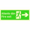 Fire Exit Arrow Right Sign in Welsh / English