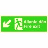 Fire Exit Arrow Down Left Sign in Welsh / English