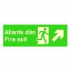 Fire Exit Arrow Up Right Sign in Welsh / English