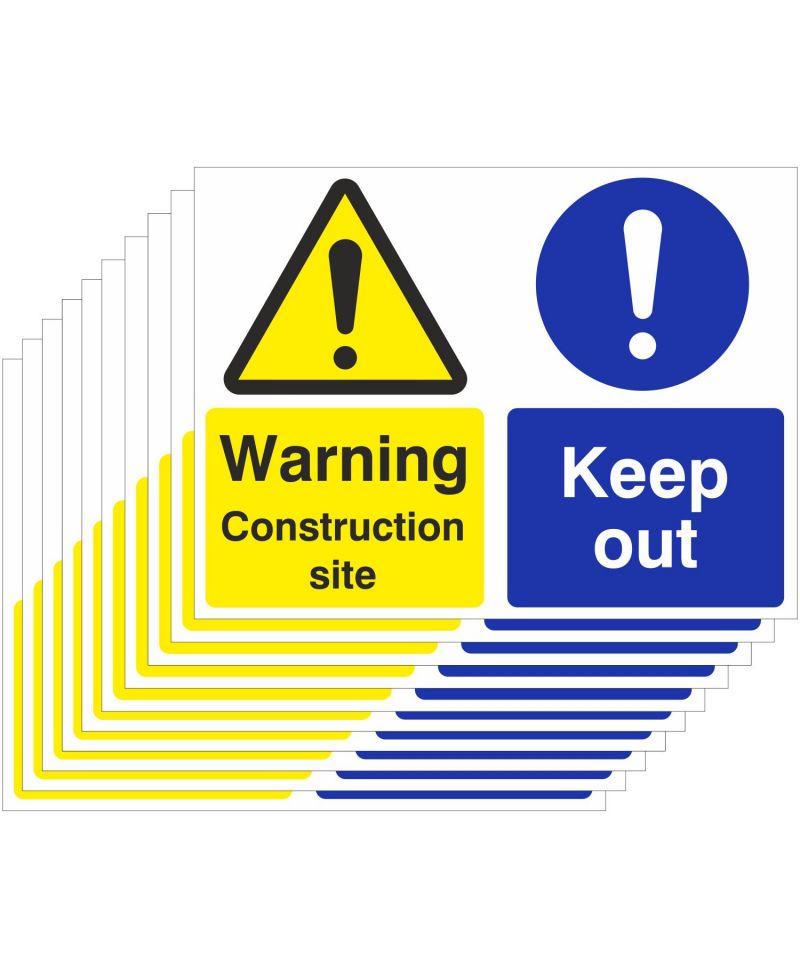 Pack of 10 Warning Construction Site Keep Out Signs