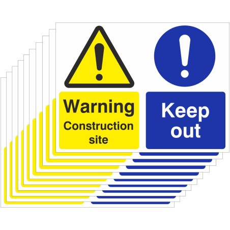 Pack of 10 Warning Construction Site Keep Out Signs