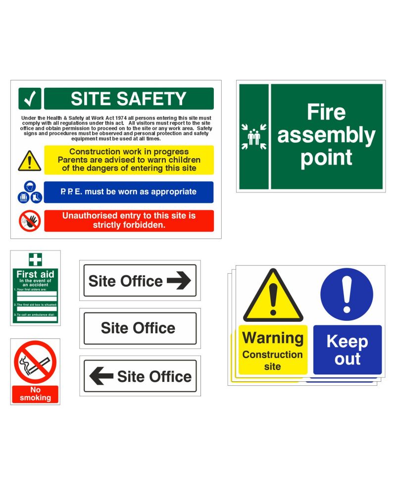 Pack of 10 Construction Site Safety Signs