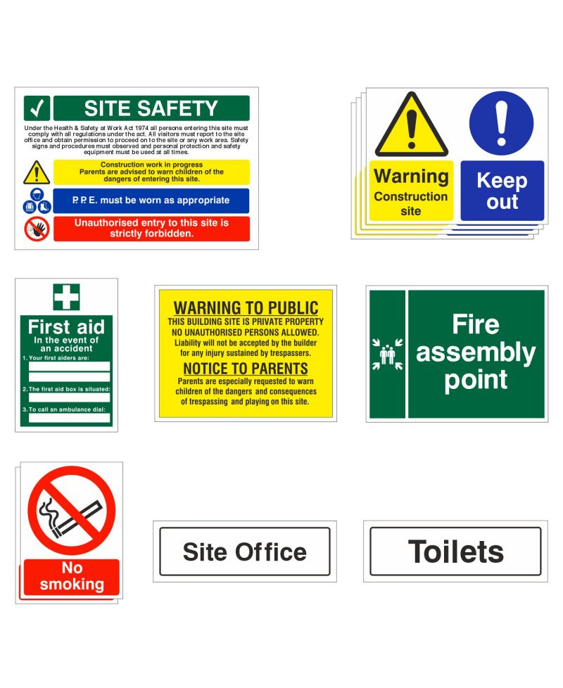 Pack of 12 Construction Site Safety Signs