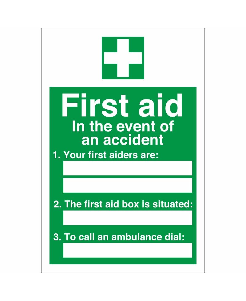 In The Event Of An Accident First Aid Sign