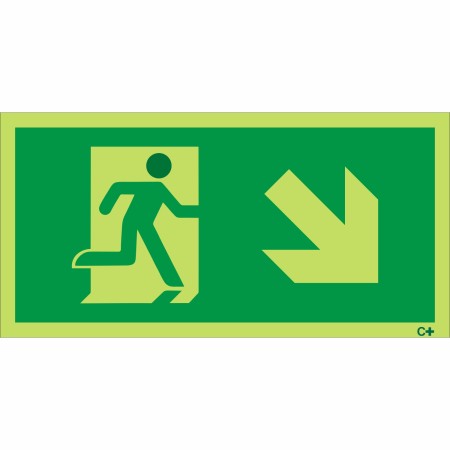 Glow in the Dark Fire Exit Symbol Only With Arrow Down Right Sign