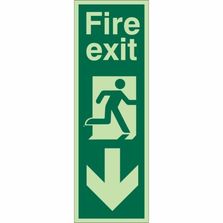 Glow In Dark Fire Exit Arrow Down Sign