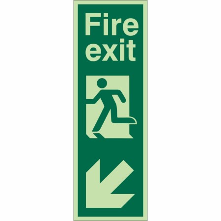 Glow In Dark Fire Exit Arrow Down Left Sign