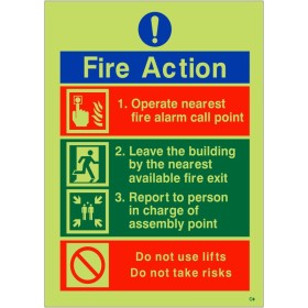 3 Point Glow in the Dark Fire Action Sign - BS 5499 Compliant 3 Point Glow in the Dark Fire Action Sign - BS 5499 Compliant
