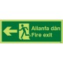 Glow in the Dark Fire Exit Arrow Left Sign in Welsh/English