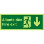 Glow in the Dark Fire Exit Arrow Down Sign in Welsh/English