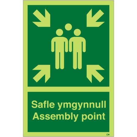 Glow in the Dark Assembly Point Sign in Welsh/English