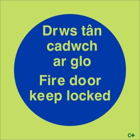 Glow in the Dark Fire Door Keep Locked Door Sign in Welsh/English Glow in the Dark Fire Door Keep Locked Door Sign in Welsh/English