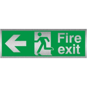 Fire Exit Arrow Left Brushed Aluminium Sign Fire Exit Arrow Left Brushed Aluminium Sign