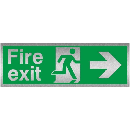 Fire Exit Right Brushed Aluminium Sign