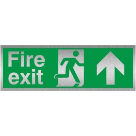 Fire Exit Arrow Up Brushed Aluminium Sign Fire Exit Arrow Up Brushed Aluminium Sign