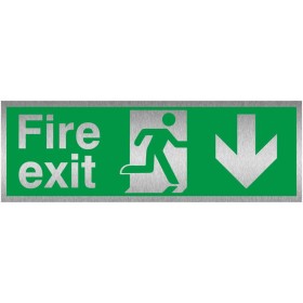 Fire Exit Arrow Down Brushed Aluminium Sign Fire Exit Arrow Down Brushed Aluminium Sign