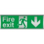 Fire Exit Arrow Down Brushed Aluminium Sign