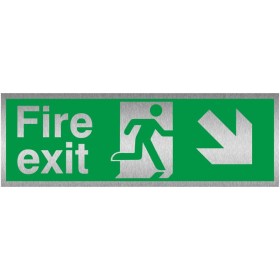 Fire Exit Arrow Down Right Brushed Aluminium Sign Fire Exit Arrow Down Right Brushed Aluminium Sign