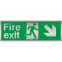 Fire Exit Arrow Down Right Brushed Aluminium Sign