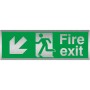 Fire Exit Arrow Down Left Brushed Aluminium Sign