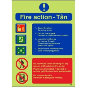 Glow in the Dark Fire Action Notice Sign Welsh/English - BS 5499 Compliant Glow in the Dark Fire Action Notice Sign Welsh/English - BS 5499 Compliant
