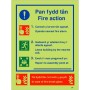 Glow in the Dark 3 Point Fire Action Notice Sign Welsh/English