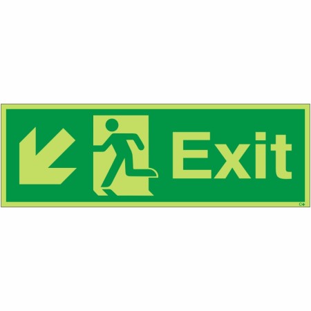 Glow in the Dark Exit Arrow Down Left Sign