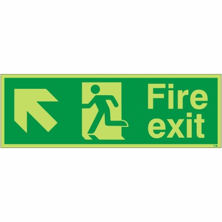 Glow in the Dark Fire Exit Arrow Up Left Sign