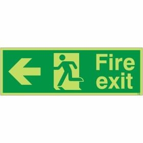 Glow in the Dark Fire Exit Left Sign - BS 5499 Compliant Glow in the Dark Fire Exit Left Sign - BS 5499 Compliant