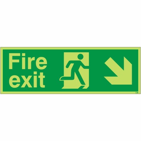 Glow in the Dark Fire Exit Down Right Sign