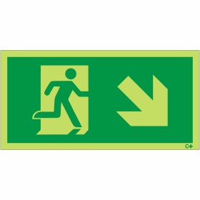 Glow in the Dark Fire Exit Symbol Only With Arrow Down Right Sign Glow in the Dark Fire Exit Symbol Only With Arrow Down Right Sign
