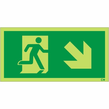 Glow in the Dark Fire Exit Symbol Only With Arrow Down Right Sign