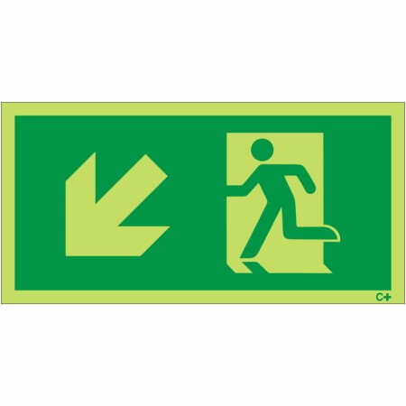 Glow in the Dark Fire Exit Symbol Only With Arrow Down Left Sign