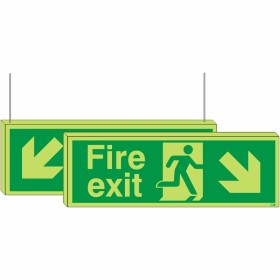 Glow in the Dark Double Sided Fire Exit Down Left / Down Right Sign - BS 5499 Compliant Glow in the Dark Double Sided Fire Exit Down Left / Down Right Sign