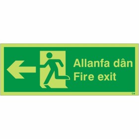 Glow in the Dark Fire Exit Arrow Left Sign in Welsh/English Glow in the Dark Fire Exit Arrow Left Sign in Welsh/English