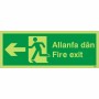 Glow in the Dark Fire Exit Arrow Left Sign in Welsh/English