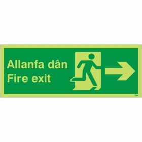 Glow in the Dark Fire Exit Arrow Right Sign in Welsh/English Glow in the Dark Fire Exit Arrow Right Sign in Welsh/English