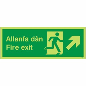 Glow in the Dark Fire Exit Arrow Up Right Sign in Welsh/English Glow in the Dark Fire Exit Arrow Up Right Sign in Welsh/English