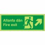 Glow in the Dark Fire Exit Arrow Up Right Sign in Welsh/English