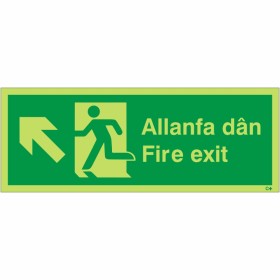Glow in the Dark Fire Exit Arrow Up Left Sign in Welsh/English Glow in the Dark Fire Exit Arrow Up Left Sign in Welsh/English